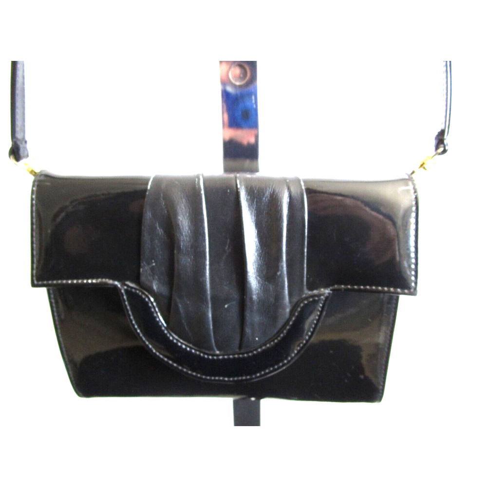 Vintage 80's Gino Small Black Patent Leather Convertible Crossbody Clutch Purse